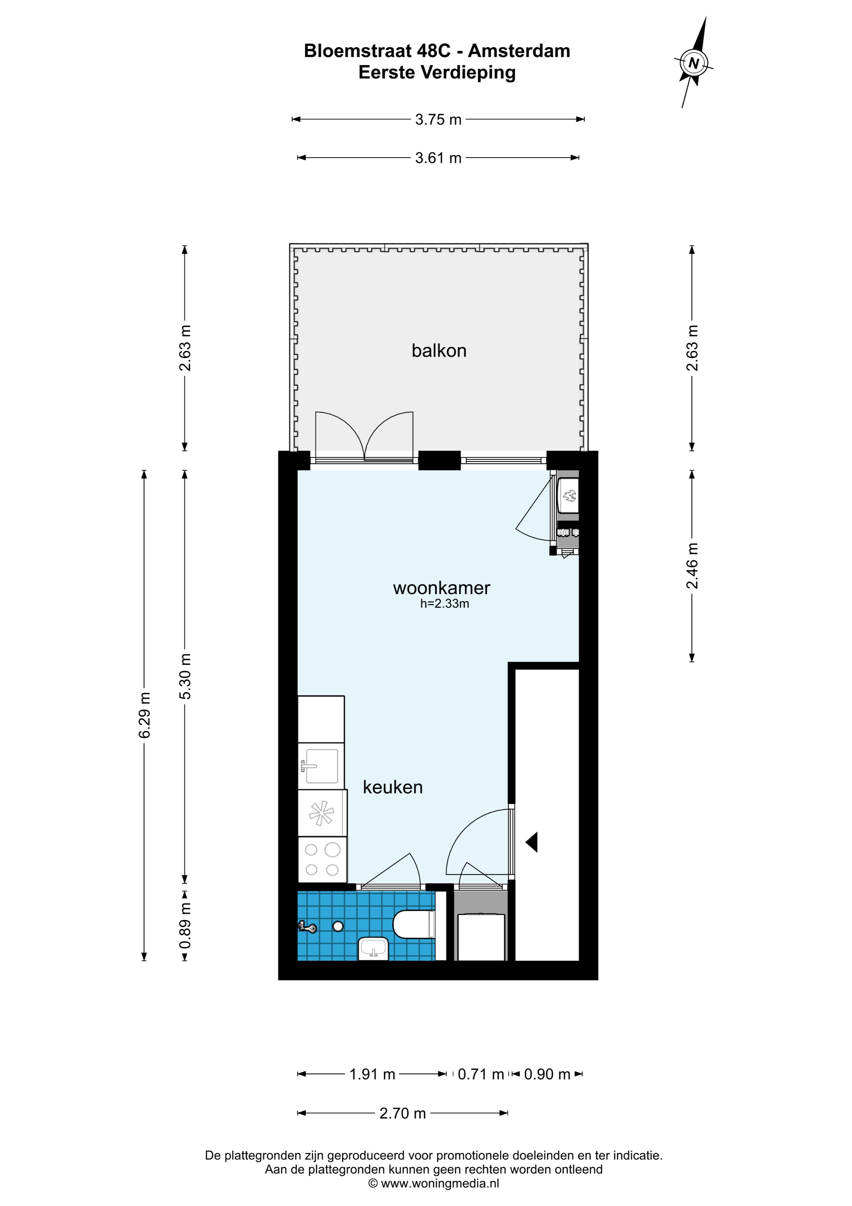 Bloemstraat 48 C 1016 LD, Amsterdam, Noord-Holland Nederland, ,1 BadkamerBadkamers,Appartement,Huur,Bloemstraat ,1,1510